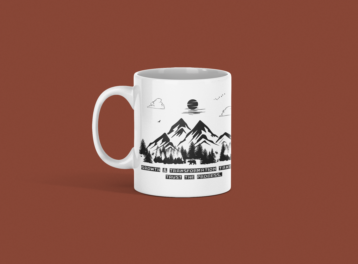 Inspirational Mountain Mug – "Growth & Transformation Take Time" – Perfect for Nature & Adventure Lovers