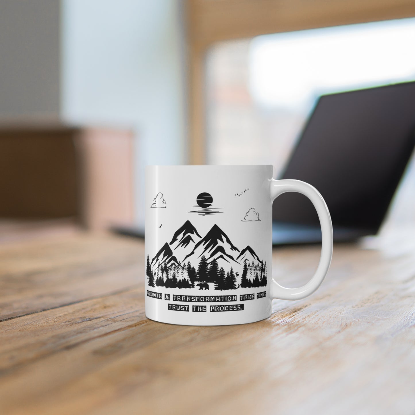 Inspirational Mountain Mug – "Growth & Transformation Take Time" – Perfect for Nature & Adventure Lovers