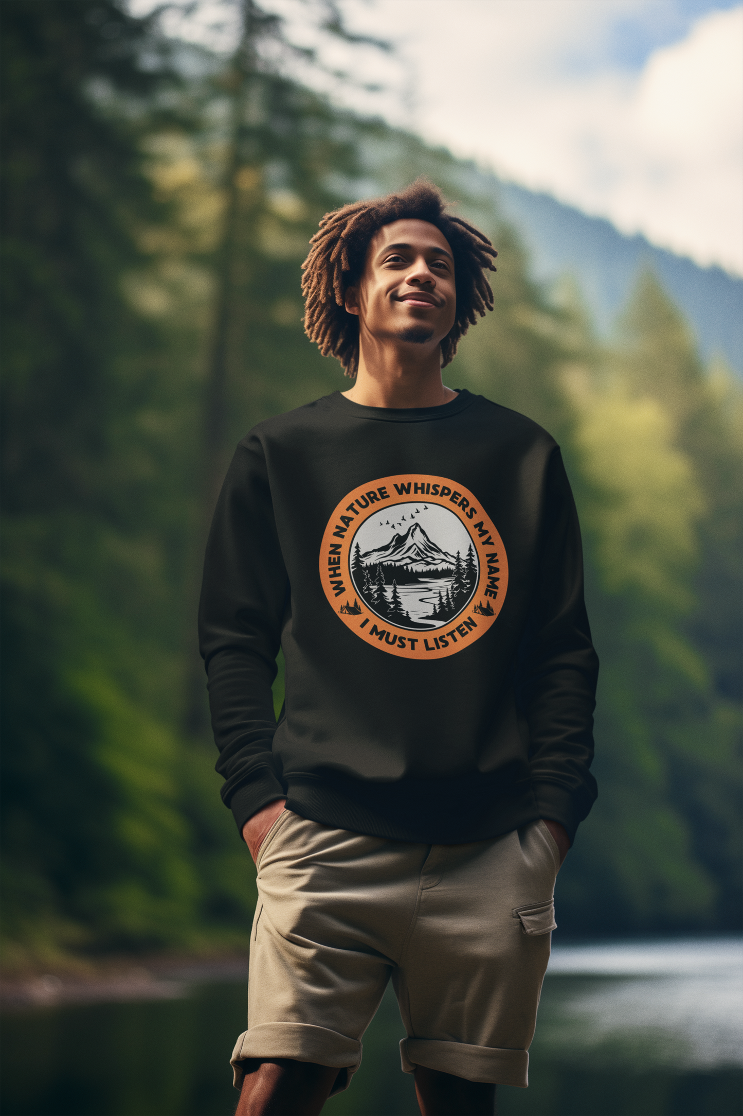 “When Nature Whispers, I Listen” Eco-Inspired Unisex Crewneck Sweatshirt | Earthy Tones, Gender-Neutral Fit, Eco-Conscious Design