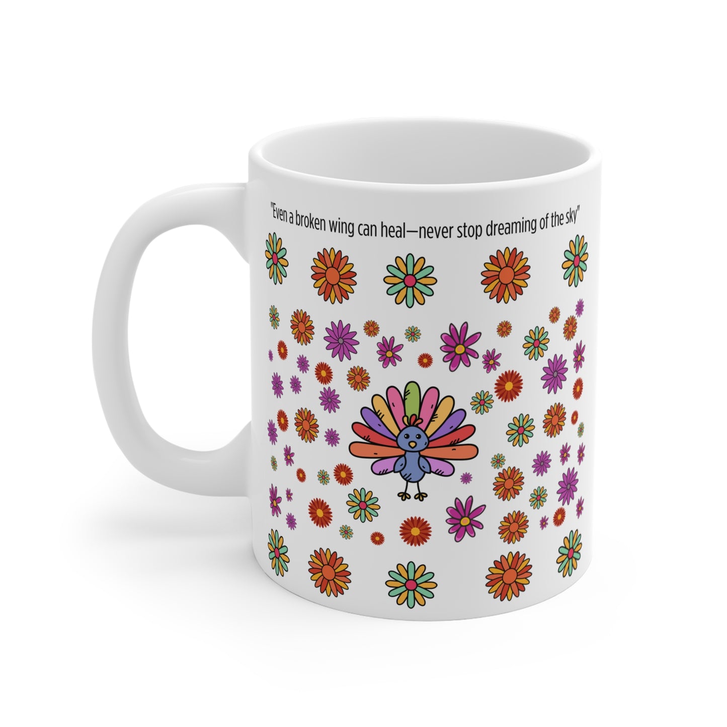 A Beautiful & Inspirational Floral Mug – "Never Stop Dreaming of the Sky"