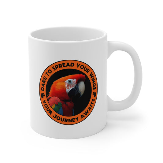 Beautiful & Inspiring Red Parrot Mug – "Dare to Spread Your Wings, Your Journey Awaits"