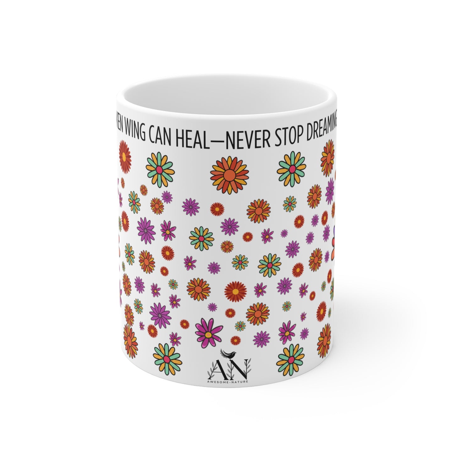 "Never Stop Dreaming of the Sky" – Inspirational Floral Mug