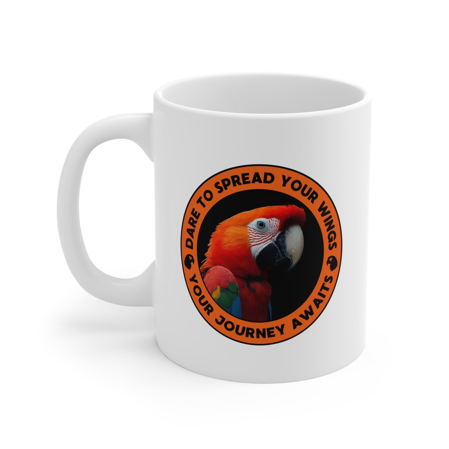 Beautiful & Inspiring Red Parrot Mug – "Dare to Spread Your Wings, Your Journey Awaits"