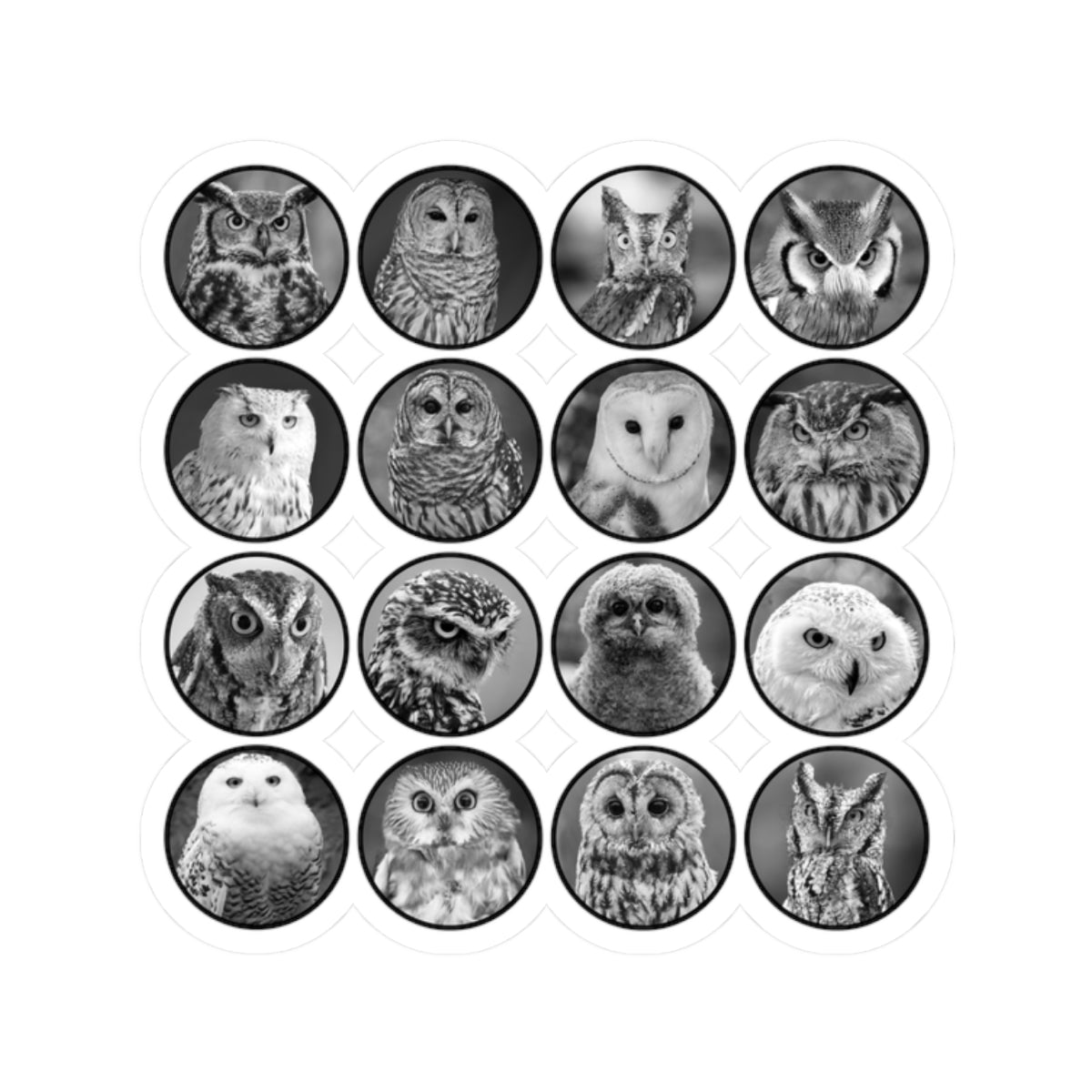 Elegant Black & White Owl Kiss-Cut Stickers