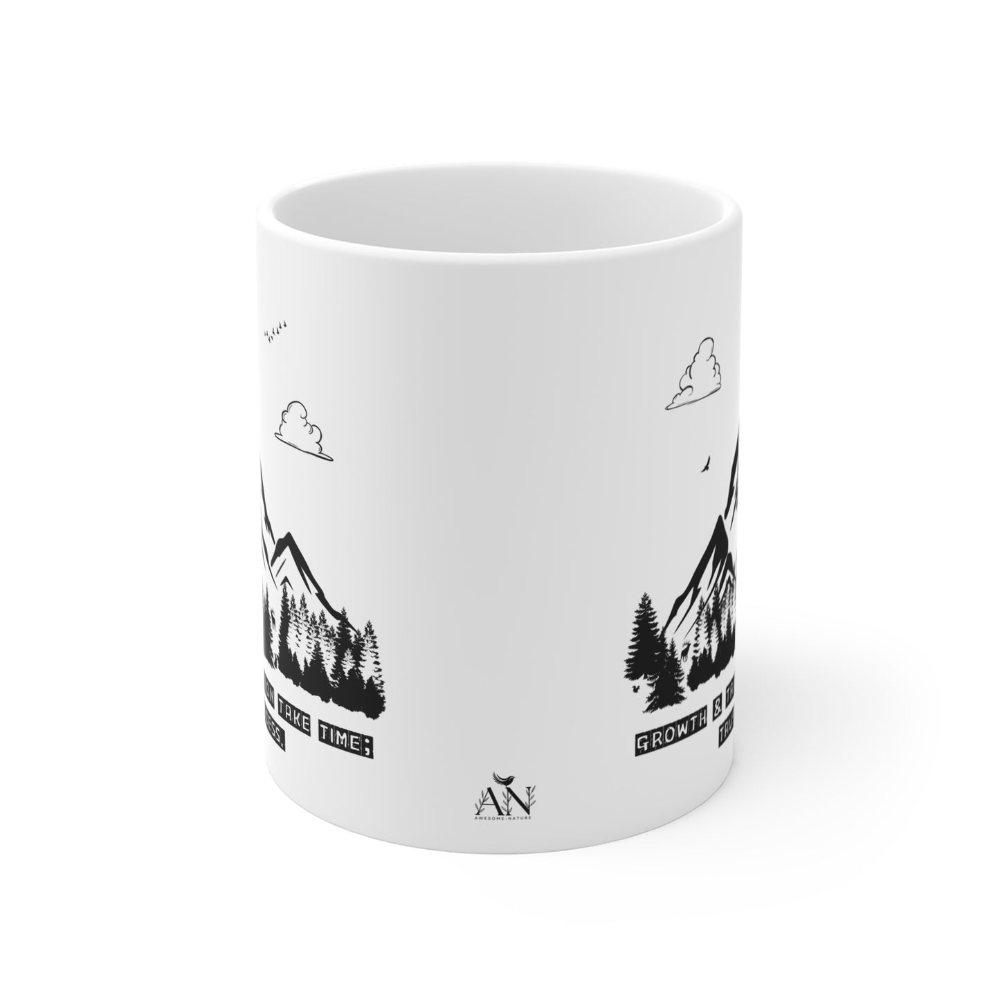 Inspirational Mountain Mug – "Growth & Transformation Take Time" – Perfect for Nature & Adventure Lovers