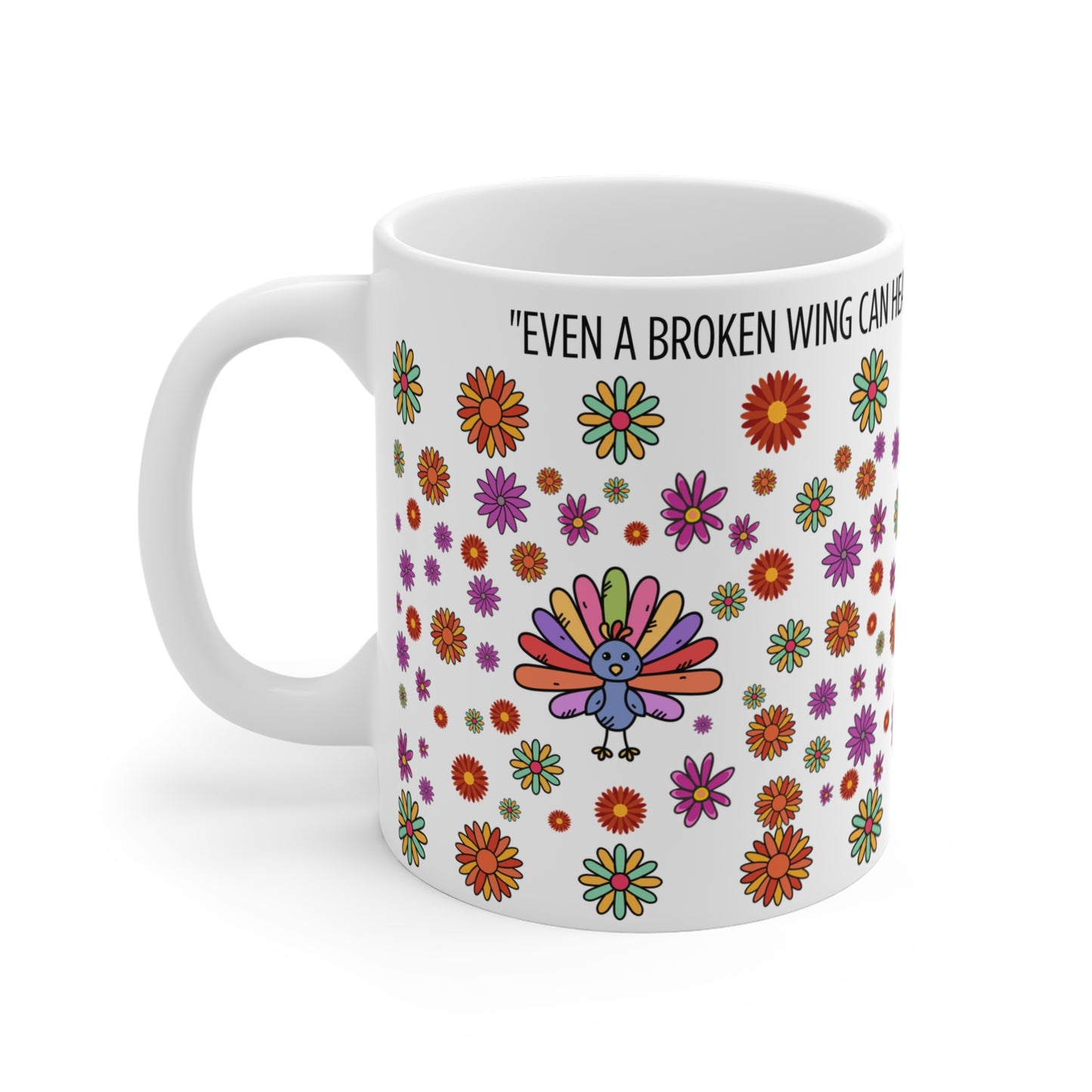 "Never Stop Dreaming of the Sky" – Inspirational Floral Mug