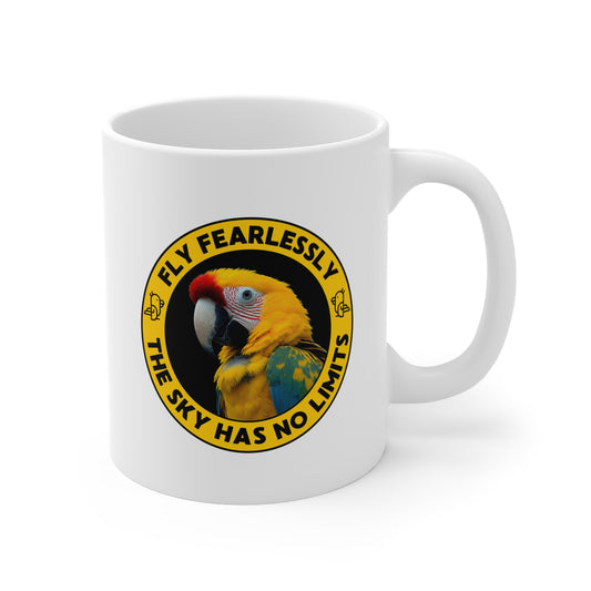 Beautiful & Inspiring Yellow Parrot Mug – "Fly Fearlessly, The Sky Has No Limits"