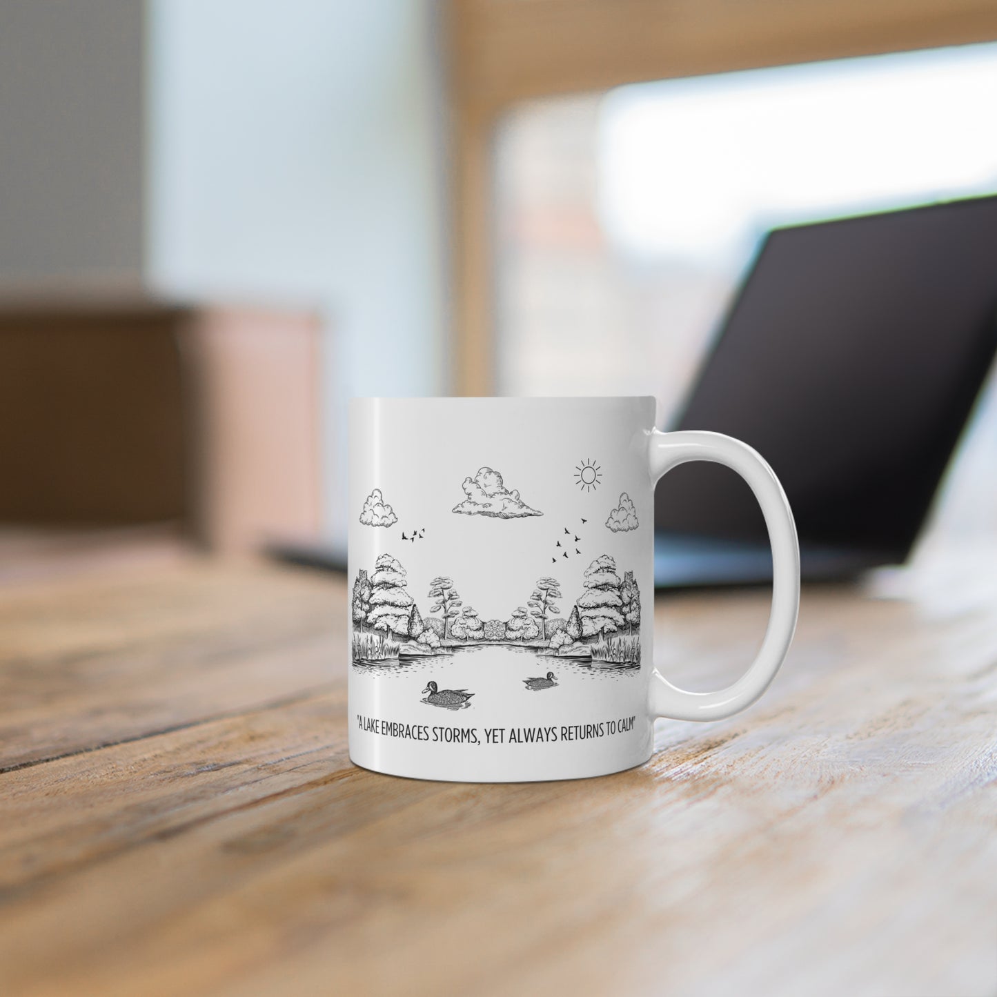 Serene Lake Mug – "A Lake Embraces Storms, Yet Always Returns to Calm"