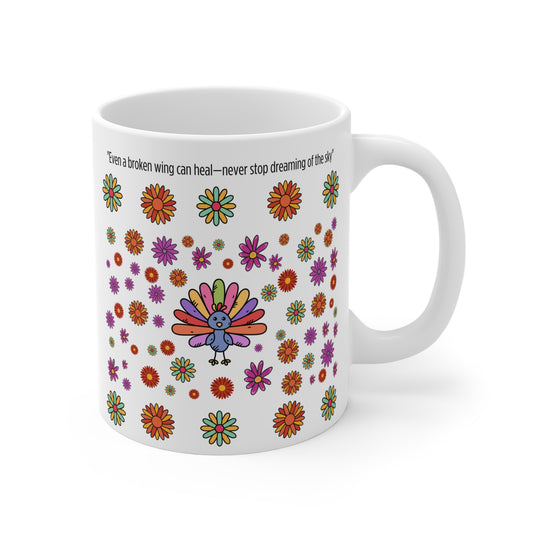 A Beautiful & Inspirational Floral Mug – "Never Stop Dreaming of the Sky"