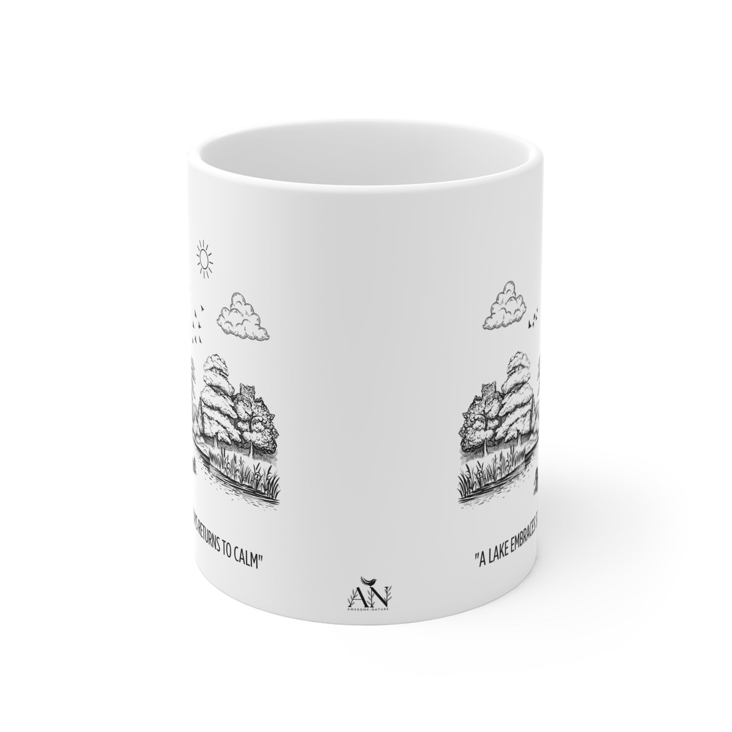 Serene Lake Mug – "A Lake Embraces Storms, Yet Always Returns to Calm"