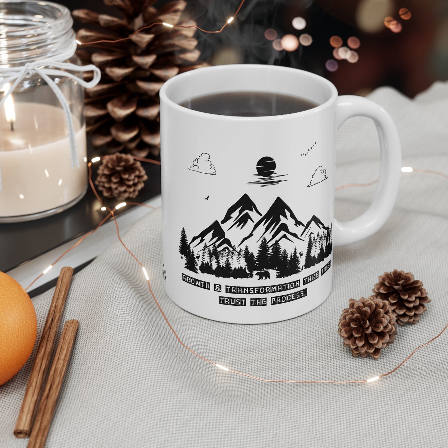 Inspirational Mountain Mug – "Growth & Transformation Take Time" – Perfect for Nature & Adventure Lovers