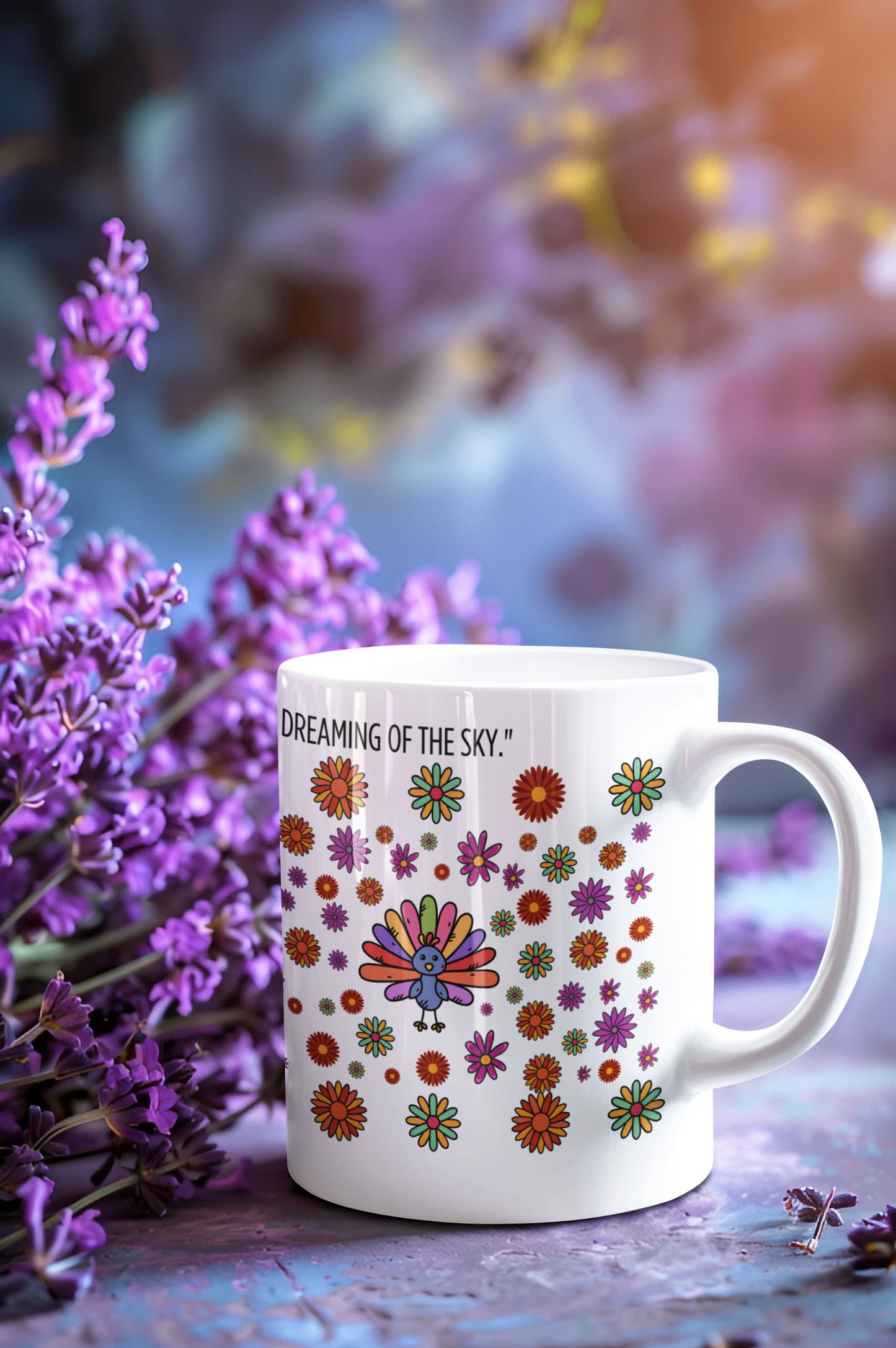 "Never Stop Dreaming of the Sky" – Inspirational Floral Mug