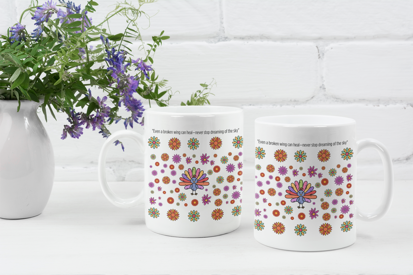 A Beautiful & Inspirational Floral Mug – "Never Stop Dreaming of the Sky"