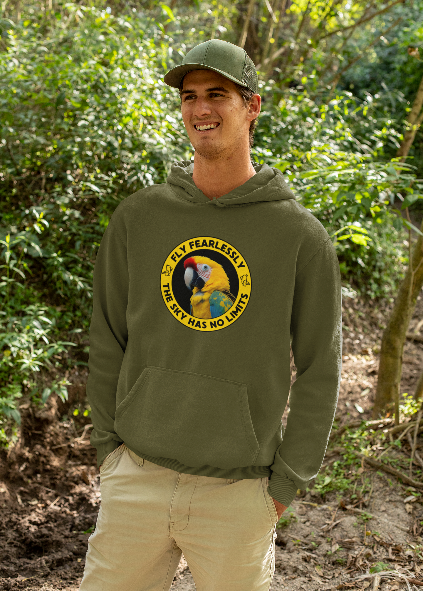 Fly Fearlessly – Wild Yellow Parrot Hoodie for Bird Lovers