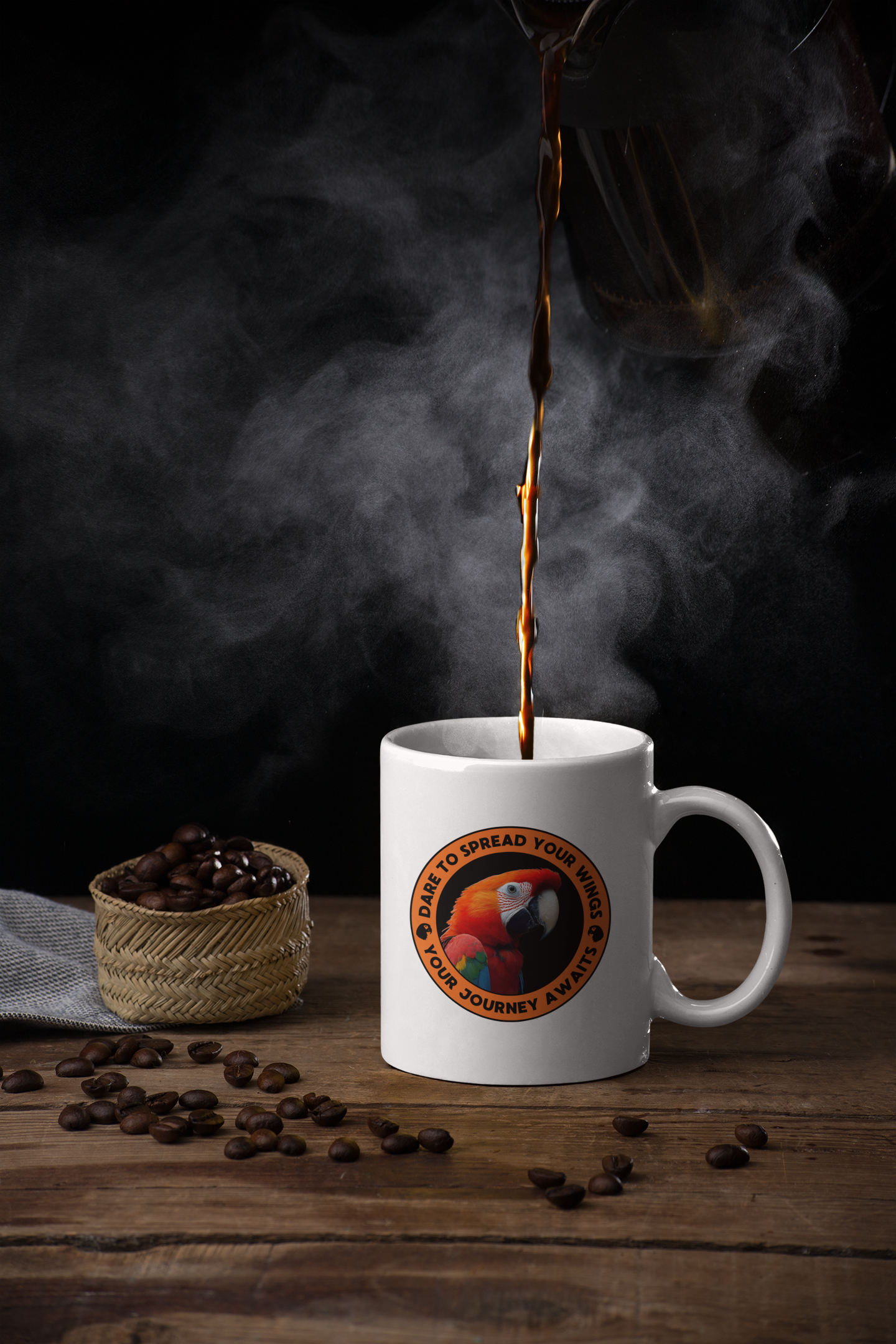 Beautiful & Inspiring Red Parrot Mug – "Dare to Spread Your Wings, Your Journey Awaits"