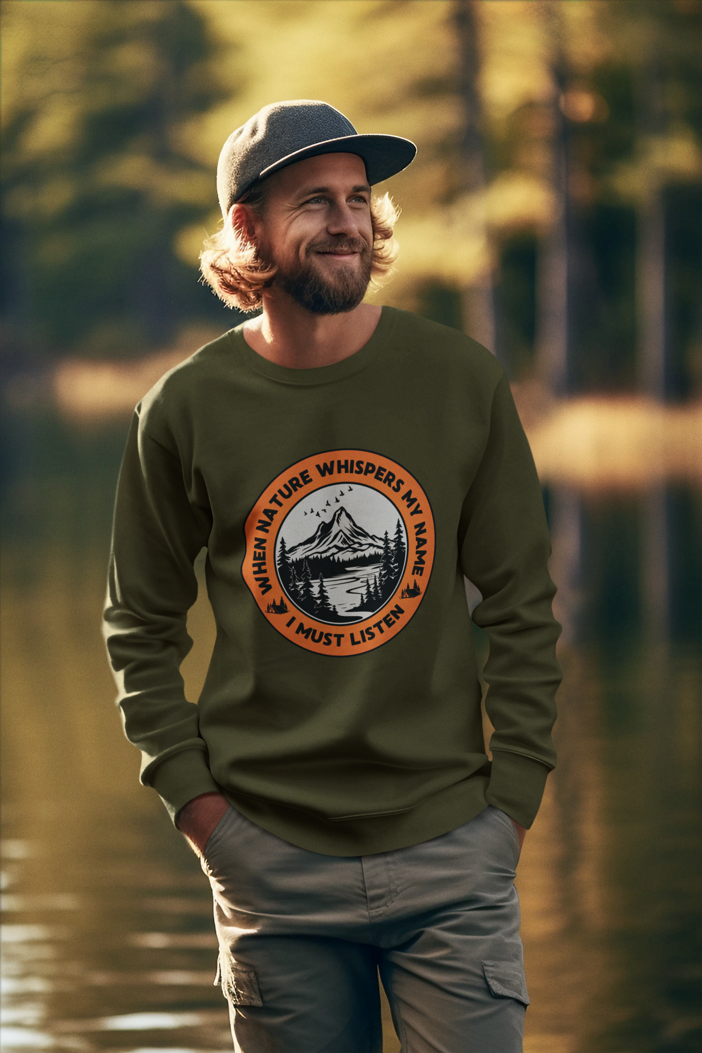 “When Nature Whispers, I Listen” Eco-Inspired Unisex Crewneck Sweatshirt | Earthy Tones, Gender-Neutral Fit, Eco-Conscious Design