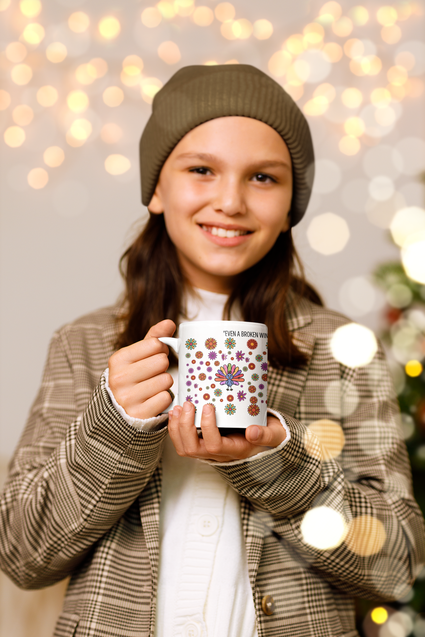 "Never Stop Dreaming of the Sky" – Inspirational Floral Mug